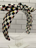 Black n White with Stars Checkered Bow Headband