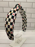 Black n White with Stars Checkered Knot Headband