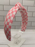 Pink and White Checkered Knot Headband