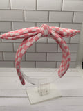 Pink and White Checkered Bow Headband