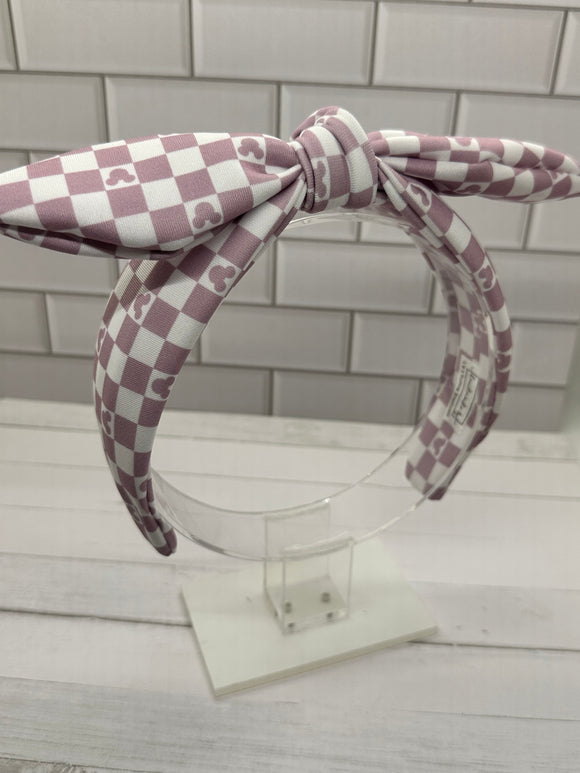 Lilac Checkered Bow Headband