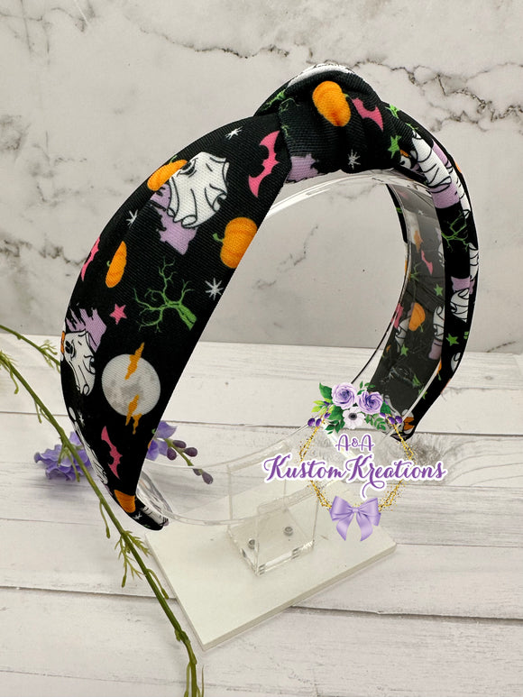 Pumpkins n Ghosts Black Knot Fabric Headband