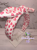 Pink Hearts Bow Fabric Headband