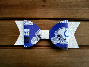 Football Blue Sports Pattern Large Bow