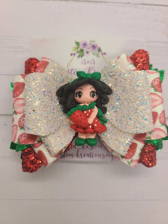 Strawberry Large Bow with Clay Doll