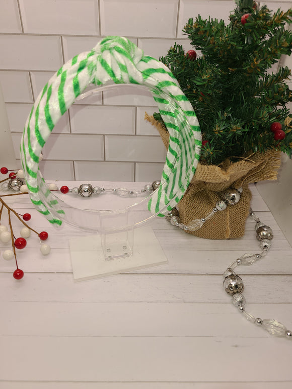 Green & White Stripes Knot Adult Headband