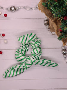 Green & White Stripes Scrunchie