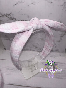 White & Pink Stripes Bow Headband