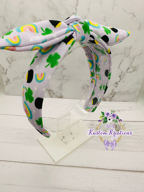 Lavender Rainbow Clovers Bow Headband