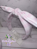 White & Pink Stripes Bow Headband