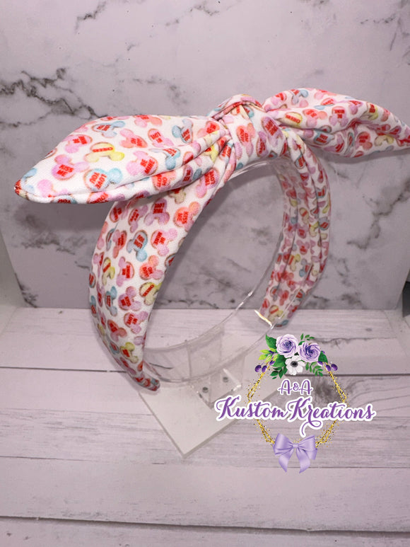 Conversation Hearts Bow Fabric Headband